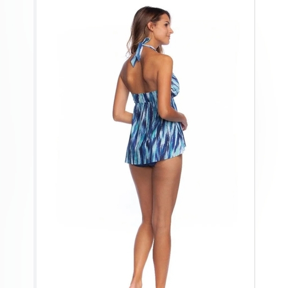 24th & Ocean Wrap Front Halter Tankini Swimsuit Top Blue Aqua Size Large - Picture 5 of 9